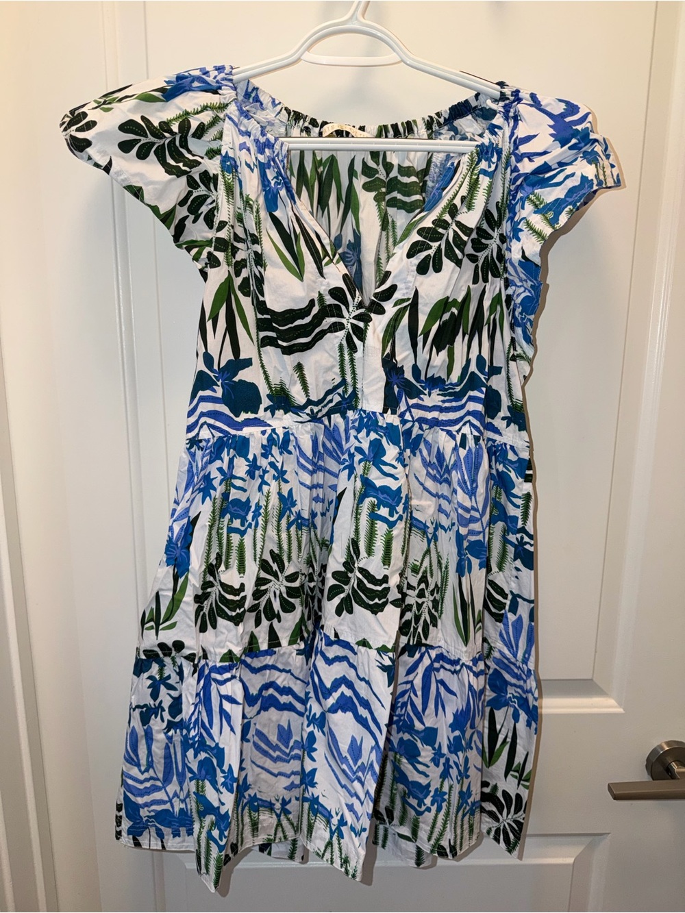 Marie Oliver White Blue Green Floral Mini Dress